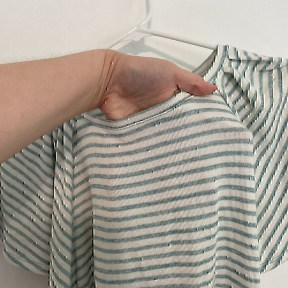NEW NWT ANN TAYLOR Stripe Flutter Sleeve Tee White Aqua Blue Short Sleeve Knit S - Picture 7 of 12